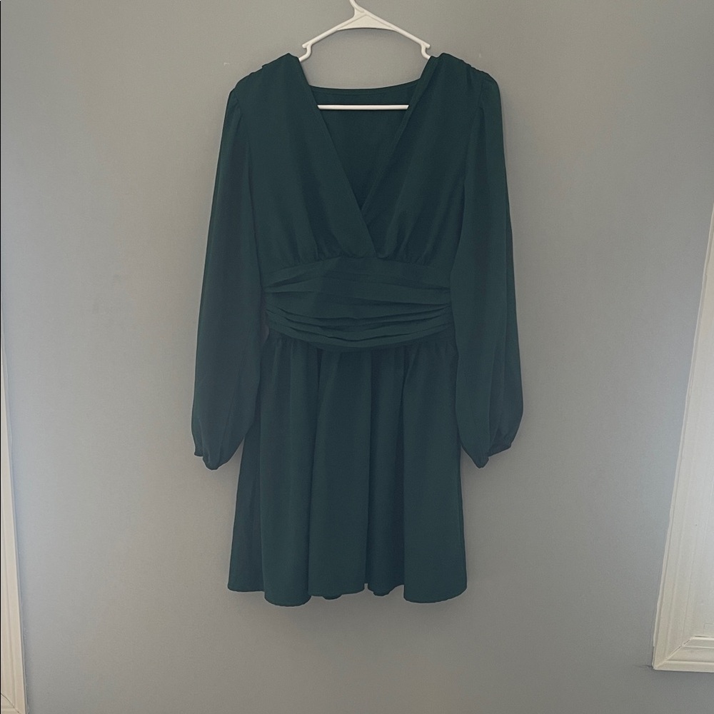 SHEIN Elegant Dark Green Long Sleeve Dress